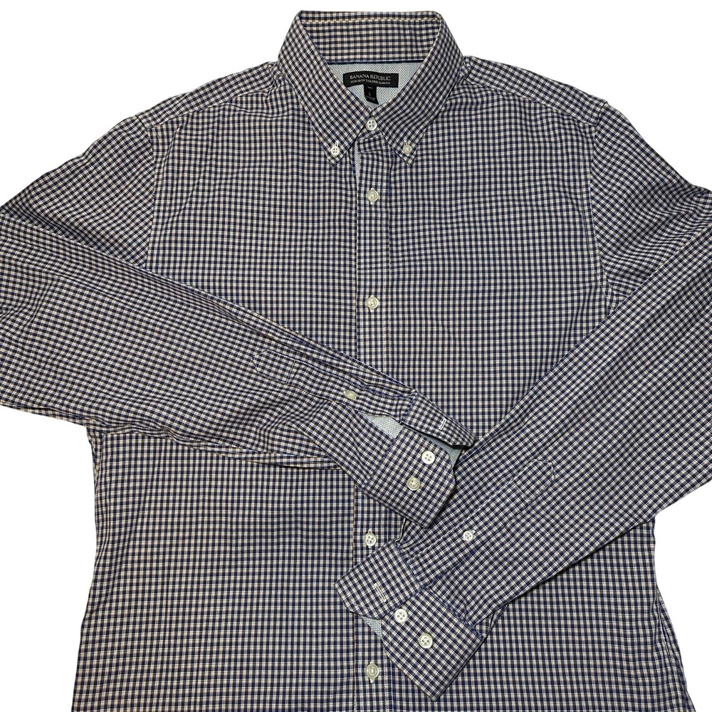 Banana Republic Mens Button Down Long Sleeve Gingham‎ Dress Shirt